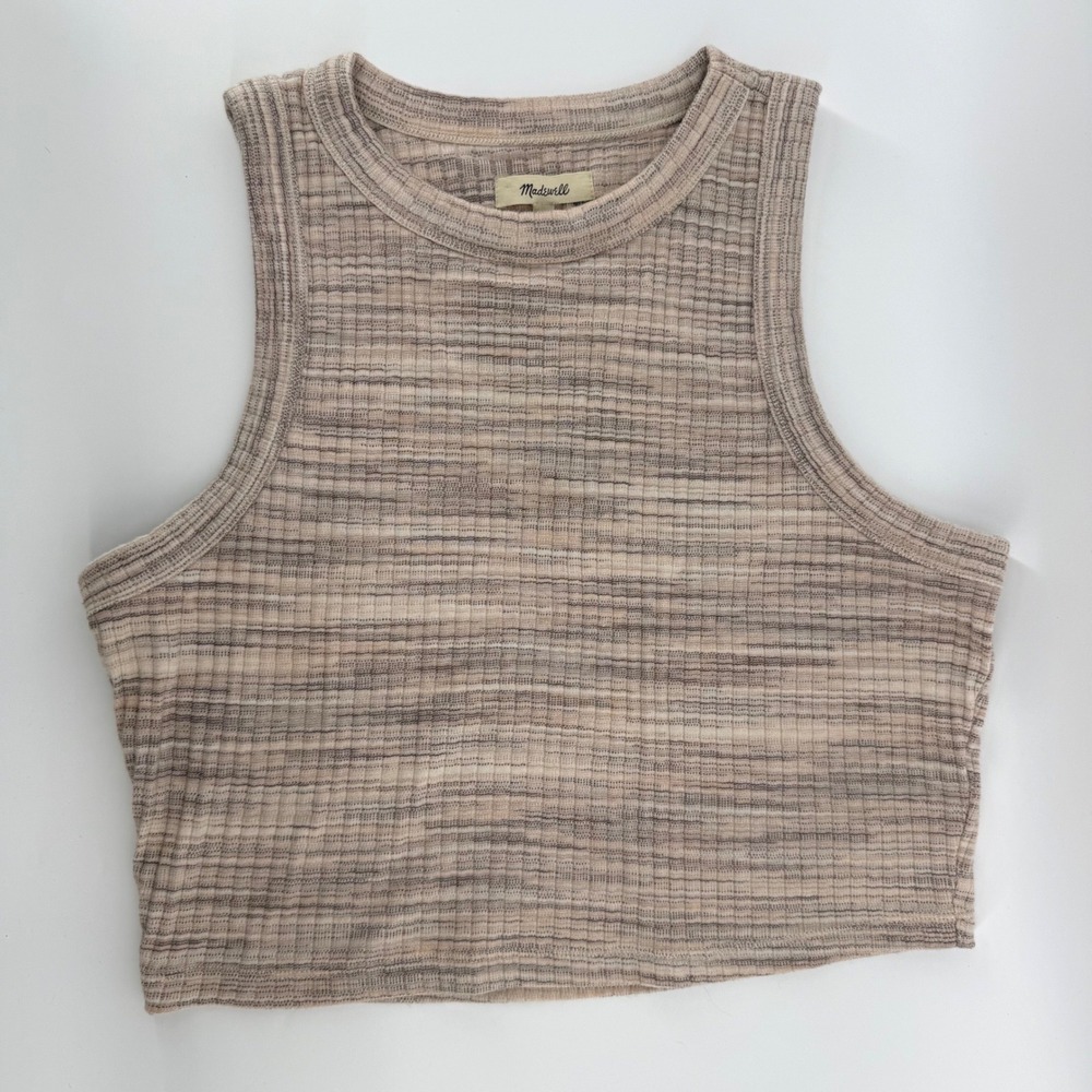 Madewell Brightside Rib Cutaway Crop Tank Top Size Large Marled Space Dye‎ NQ059